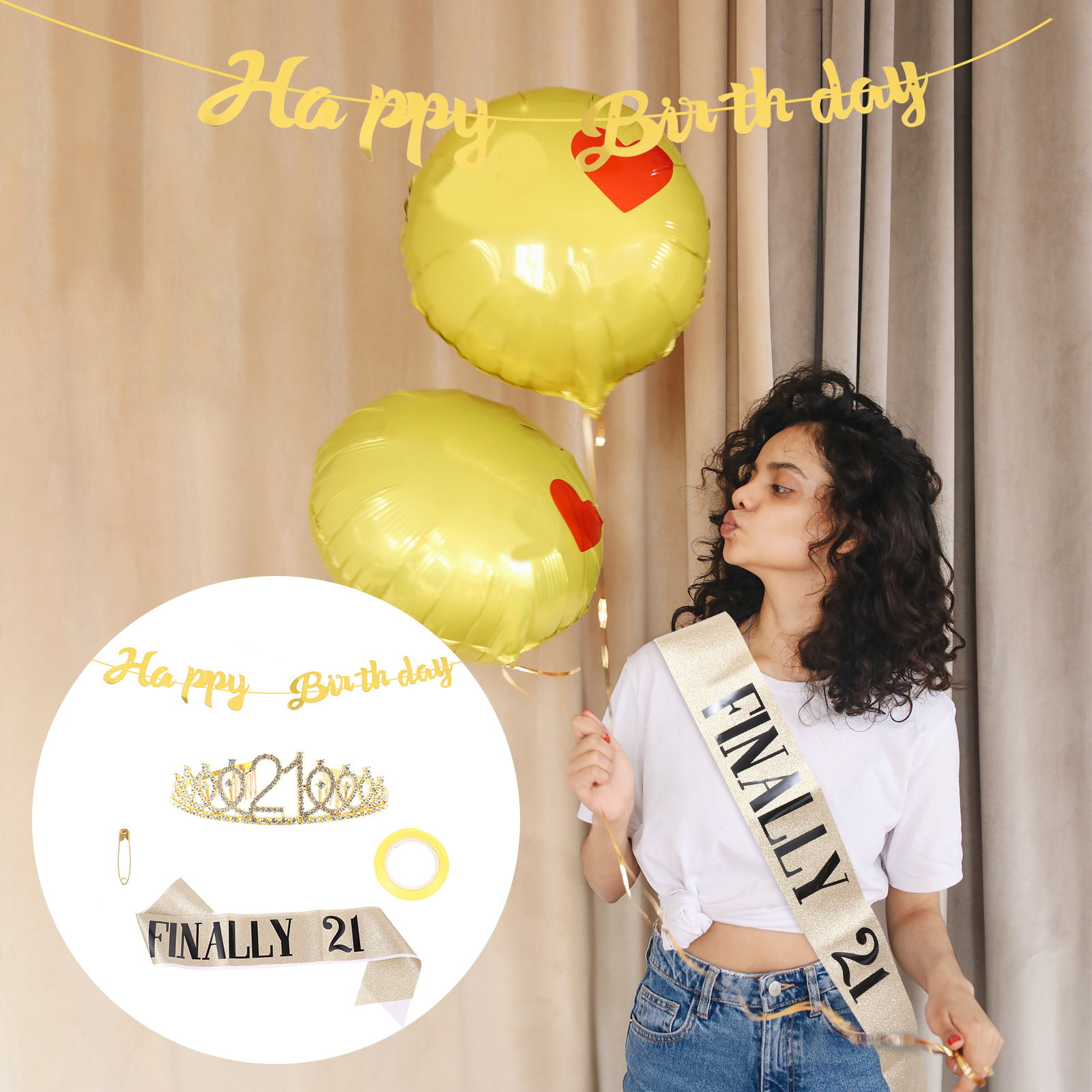Birthday Sash Glitter - 1 Set Simli Doğum Günü Tacı