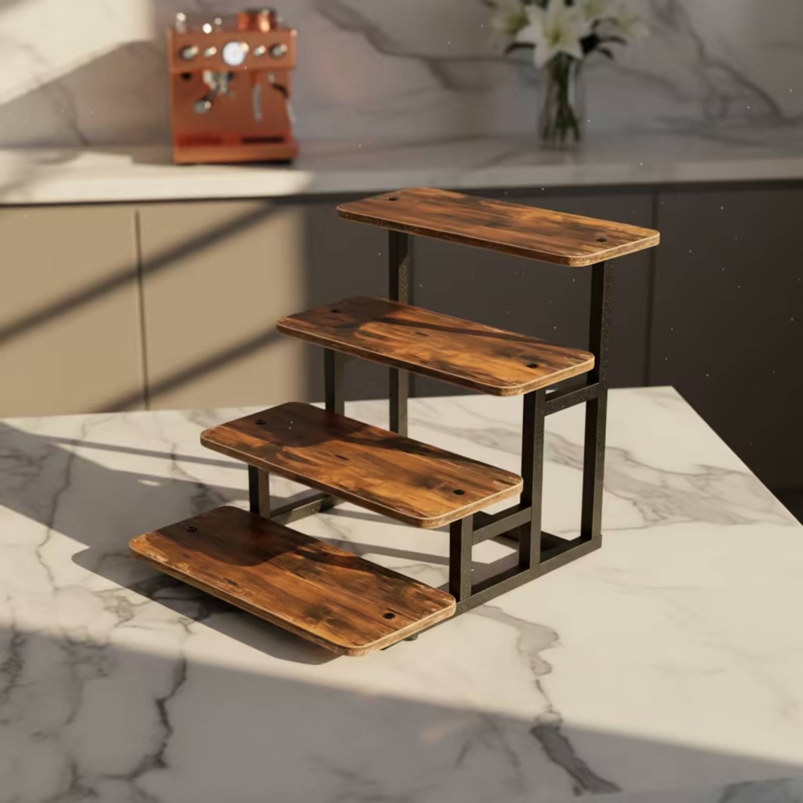 Cupcake Stand Tier - 4 Katlı Ahşap Raflı Tezgah Üstü
